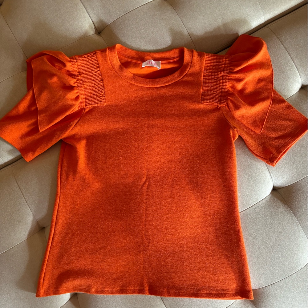Savida orange short ruffle sleeve sweater top- size M